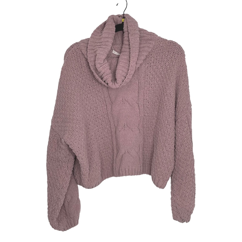 Altar'd State Women's Mauve Cowl Neck Cable Knit Chunky Cropped Sweater Size M
